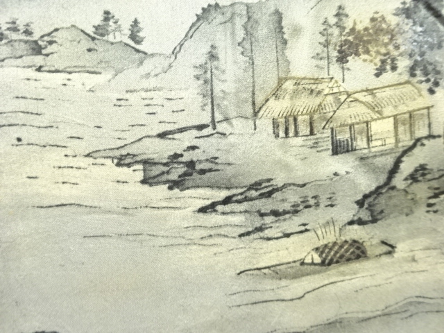 JAPANESE KIMONO / ANTIQUE MENS JUBAN / SCENERY OF SEASIDE